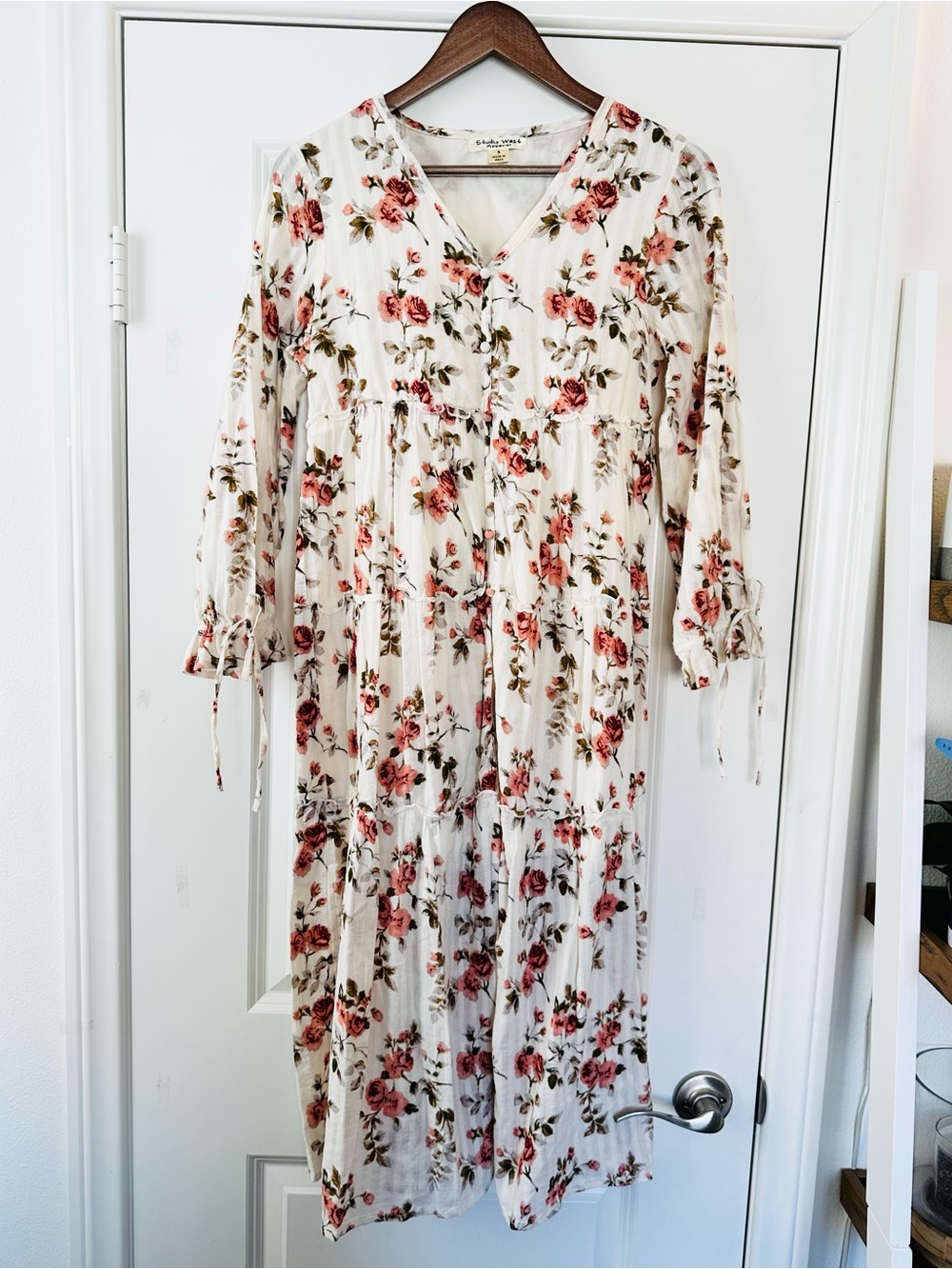 Studio West Cream Maxi Dress with Pink Floral Print